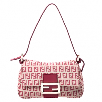 Pre Owned Fendi Red/Beige Canvas and Leather Mama Baguette Shoulder Bag