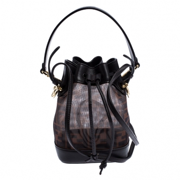 Pre Owned FENDI Brown Mesh Mini Mon Tresor Drawstring Bucket Bag 