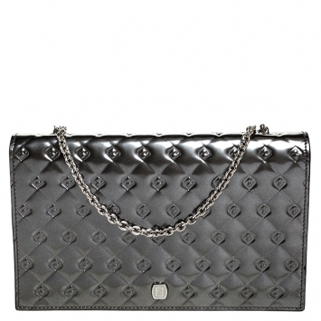 Pre Owned Fendi Metallic Grey Patent Leather Fendilicious Wallet on Chain