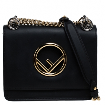 Pre Owned Fendi Black Leather Kan I F Shoulder Bag