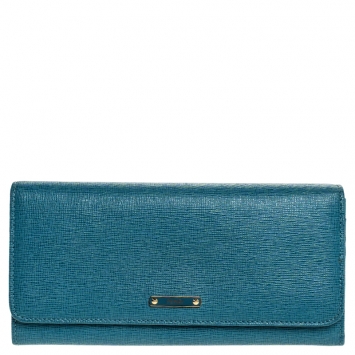 Pre Owned Fendi Blue Elite Leather Classic Flap Wallet