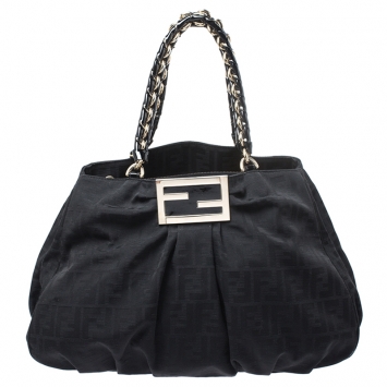 Pre Owned Fendi Black Zucca Canvas Large Mia Shoulder Bag