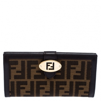 Pre Owned Fendi Tobacco Zucca Continental Wallet