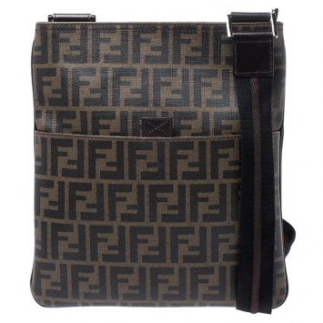 Pre Owned Fendi Tobacco Zucca Coated Canvas Spalmati Messenger Bag