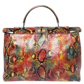 Pre Owned Fendi Multicolor Python Large Peekaboo Top Handle Bag