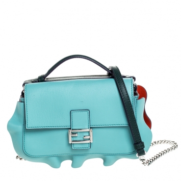 Pre Owned Fendi Multicolor Leather Wave Double Micro Baguette Bag