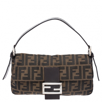 Pre Owned Fendi Brown Zucca Canvas and Leather Mama Baguette Shoulder Bag