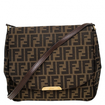 Pre Owned Fendi Tobacco Zucca Canvas and Leather Crossbody Bag