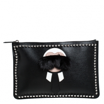 Pre Owned Fendi Black Saffiano Leather Karlito Clutch