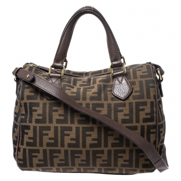 Pre Owned Fendi Tobacco Zucca Canvas Small Boston Bag