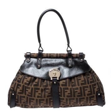 Pre Owned Fendi Tobacco Zucca Canvas and Leather Medium Magic Shoulder Bag