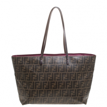 Pre Owned Fendi Tobacco Zucca Coated Canvas Large Roll Tote