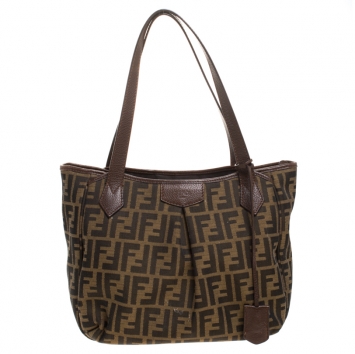 Pre Owned Fendi Tobacco Zucca Canvas and Leather Grande Tote