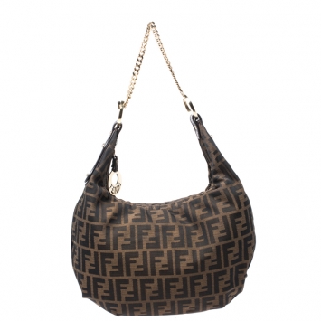 Pre Owned Fendi Tobacco Zucca Canvas Large Chef Chain Hobo