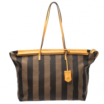 Pre Owned Fendi Tobacco/Brown Pequin Striped Canvas and Leather Tote
