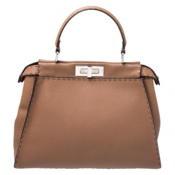 Pre Owned Fendi Tan Selleria Leather Medium Peekaboo Top Handle Bag