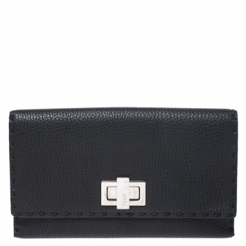 Pre Owned Fendi Black Selleria Leather Peekaboo Long Wallet