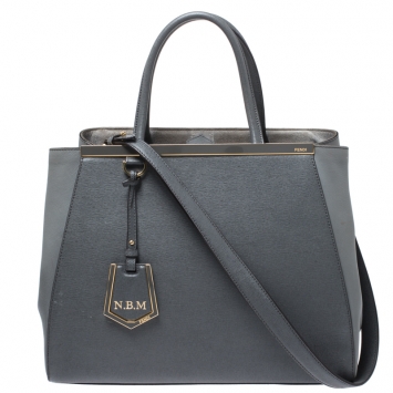 Pre Owned Fendi Grey Leather Medium 2Jours Tote