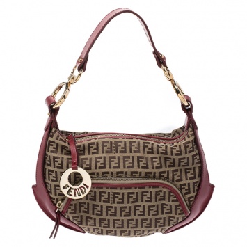 Pre Owned Fendi Brown/Red Zucchino Canvas Chef Hobo Bag