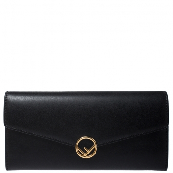 Pre Owned Fendi Black Leather Continental Wallet