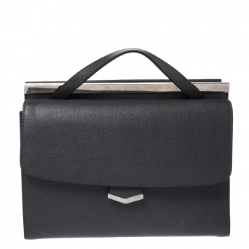 Pre Owned Fendi Grey Textured Leather Small Demi Jour Top Handle Bag