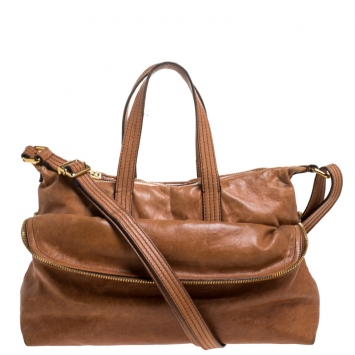 Pre Owned Fendi Brown Leather Zip It Satchel