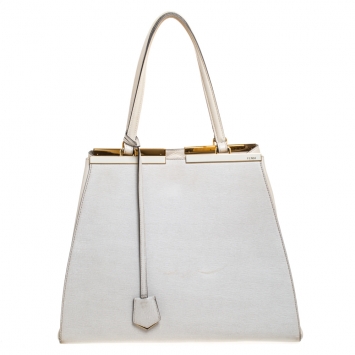 Pre Owned Fendi Off white Leather Large 3Jours Tote