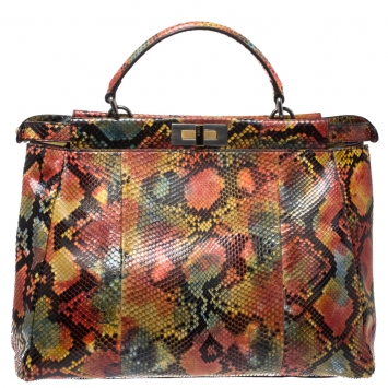 Pre Owned Fendi Multicolor Python Large Peekaboo Top Handle Bag