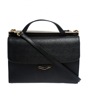 Pre Owned Fendi Black Textured Leather Small Demi Jour Top Handle Bag