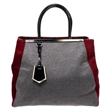 Pre Owned Fendi Tricolor Wool/Calfhair and Patent Leather Large 2Jours Tote