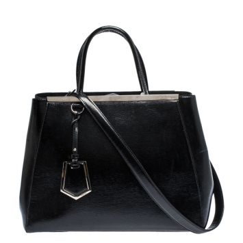Pre Owned Fendi Black Patent Leather Medium 2jours Tote