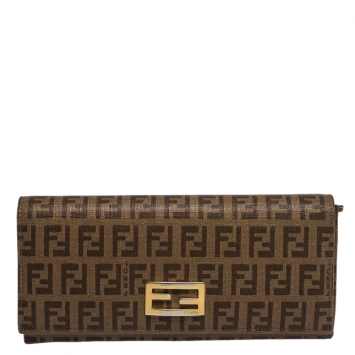 Pre Owned Fendi Zucchino Coated Canvas FF Flap Continental Wallet