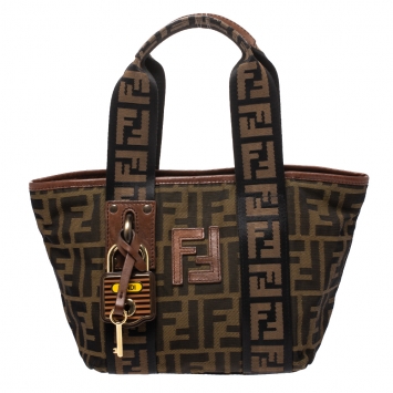Pre Owned Fendi Zucca Canvas and Leather Mini Padlock Tote