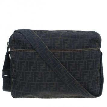 Pre Owned Fendi Brown Zucca Nylon Messenger Bag