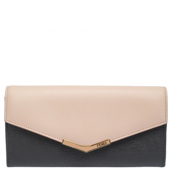 Pre Owned Fendi Grey/Pink Leather Envelope Continental Wallet