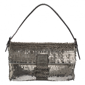 Pre Owned Fendi Silver Beads, Metal and Snakeskin Baguette Bag