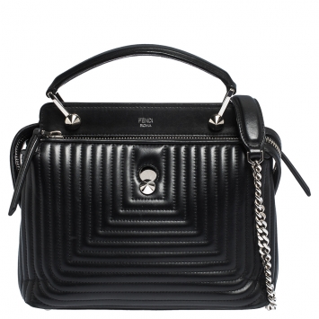 Pre Owned Fendi Black Quilted Leather Dotcom Top Handle Bag