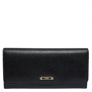 Pre Owned Fendi Black Leather Elite Continental Wallet