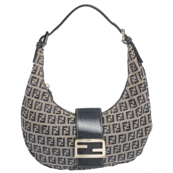 Pre Owned Fendi Navy Blue Zucchino Canvas and Leather Flap Hobo