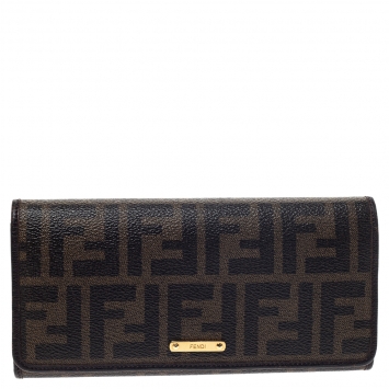 Pre Owned Fendi Tobacco Zucca Coated Canvas Continental Wallet