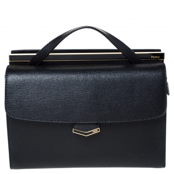 مملوكة مسبقًا Fendi Black Textured Leather Small Demi Jour Top Handle Bag