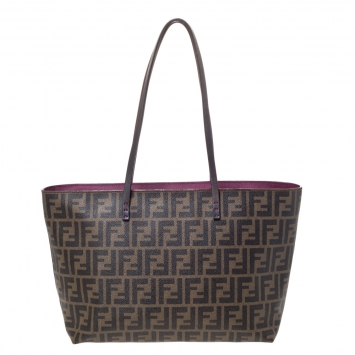 Pre Owned Fendi Tobacco Zucca Coated Canvas and Leather Roll Tote