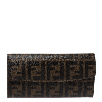 Pre Owned Fendi Tobacco Zucca Coated Canvas Continental Wallet