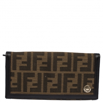 Pre Owned Fendi Tobacco Zucca Canvas and Leather Flap Continental Wallet