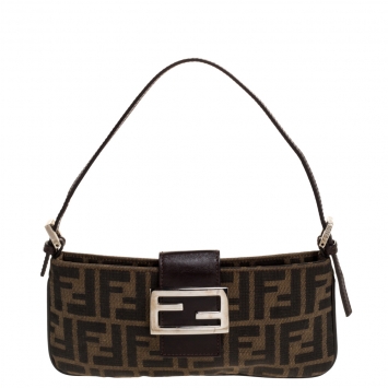 Pre Owned Fendi Tobacco Zucca Canvas and Leather Flap Pochette Bag