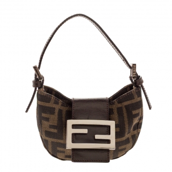 Pre Owned Fendi Tobacco Zucca Canvas and Leather Mini Croissant Pochette