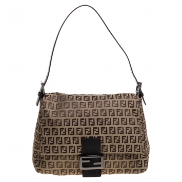 Pre Owned Fendi Brown Zucca Big Mamma Flap Bag