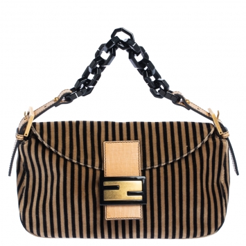 Pre Owned Fendi Black/Brown Velvet and Leather Mama Baguette Bag