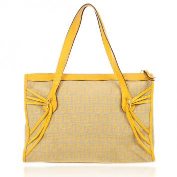 مملوكة مسبقًا Fendi Yellow And Zucca Canvas Roll Shopper Tote