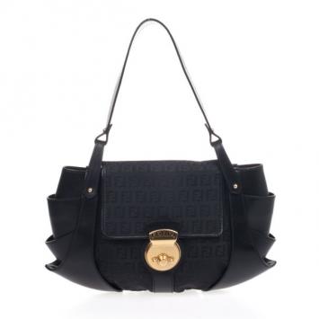 Pre Owned Fendi Black Zucchino Flap Shoulder bag 